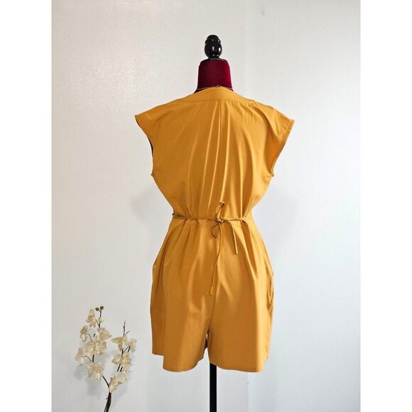 Athleta Women Marlow Drawstring V-Neck Short Sleeve Romper Tuscan Gold Sz S 2339 - Picture 10 of 13